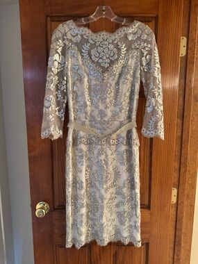 Tadashi Shoji Sequin Lace Champagne Cocktail Dress Size 6 Wedding Formal Gatsby